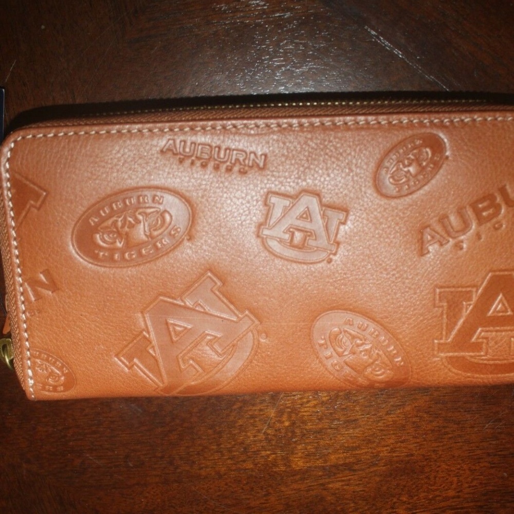 Jack Mason Tan Leather Auburn Tigers  Clutch Wristlet Embossed NEW